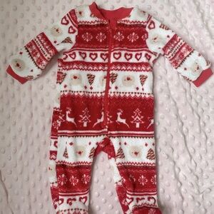 SHEIN Red and White Nordic Footies One Piece